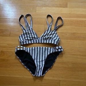 Billabong black and white striped bikini